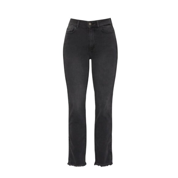 DL1961 Mara Straight Instascuplt Ankle Jeans Womens 25 Black Mid Rise Raw Hem - Picture 1 of 14